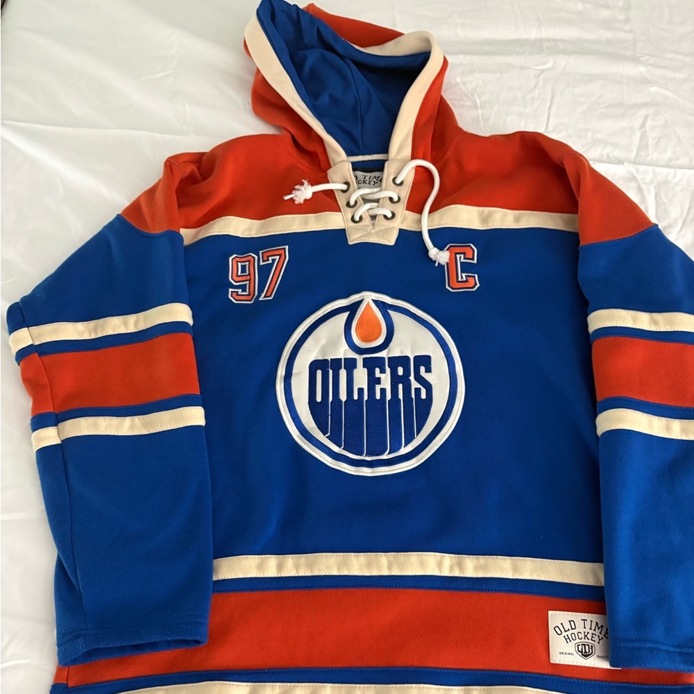Connor McDavid #97 Edmonton Oilers XL Adult Old Time Hockey Lace Up Hoodie